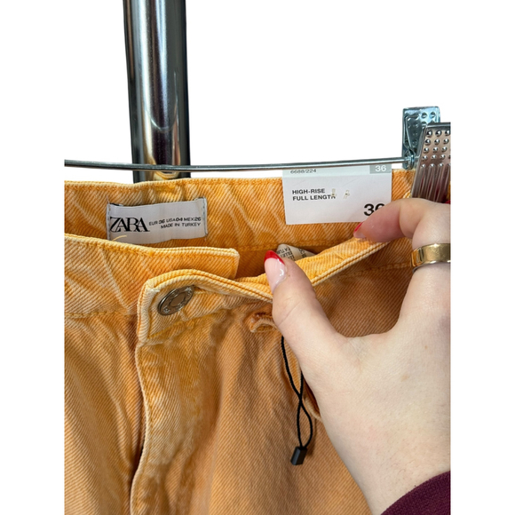 Women's ZARA Orange Wide Leg High-Rise Full Length Jeans Size 4 - Picture 3 of 5